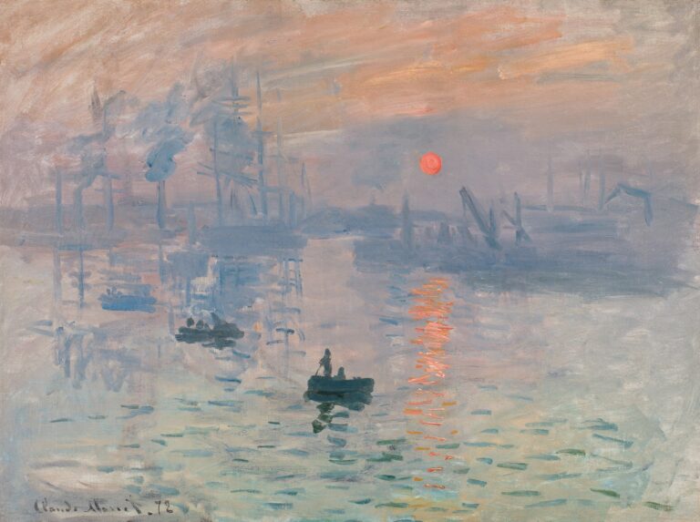 Impression, Sunrise , 1872 oil on canvas framed: 75 x 91 cm (29 1/2 x 35 13/16 in.) overall: 50 x 65 cm (19 11/16 x 25 9/16 in.) Musée Marmottan Monet, Paris, Gift of Eugène and Victorine Donop de Monchy, 1940 Photo: © Musée Marmottan Monet / Studio Christian Baraja SLB