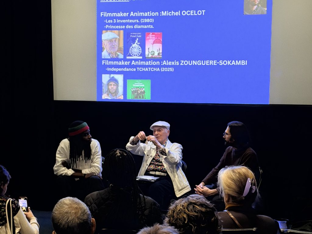 Michel Ocelot alongside Alexis Zounguere-Sokam and Brian Hawkins at the 10th edition of Francophone Short Films in Harlem